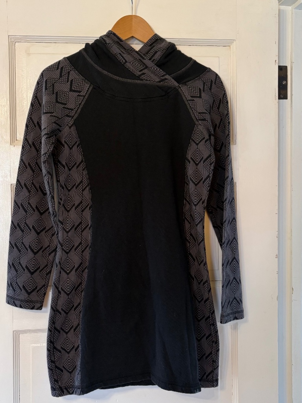 PrAna Daily Tunic Pullover Hoodie Dress Women's XS Charcoal Geometric OG Cotton